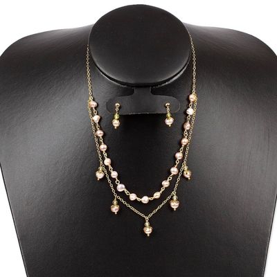 Alternate image for Polished 14k Gold-Plated Pink Pearl and Apatite Jewelry Set Glorious Deity