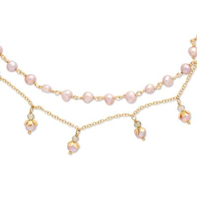 Alternate image for Polished 14k Gold-Plated Pink Pearl and Apatite Jewelry Set Glorious Deity