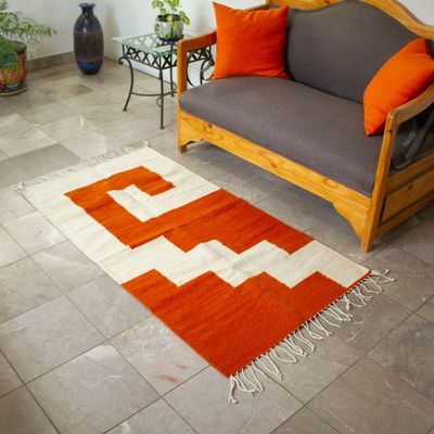 Alternate image for Handloomed Zapotec Greca-Patterned Wool Area Rug 2.5x5 Rust Greca