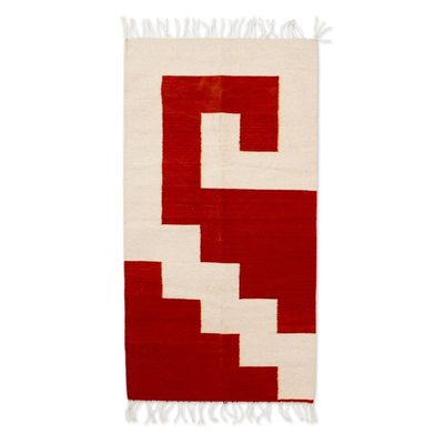 Alternate image for Handloomed Zapotec Greca-Patterned Wool Area Rug 2.5x5 Rust Greca