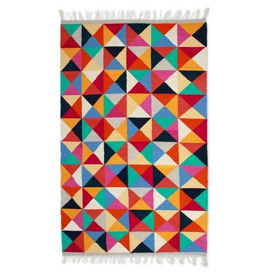 Alternate image for Colorful Geometric Wool Area Rug Handwoven in Mexico 5x8 The Creation of Light
