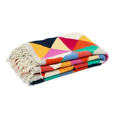 Alternate image for Colorful Geometric Wool Area Rug Handwoven in Mexico 5x8 The Creation of Light