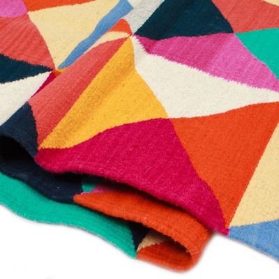 Alternate image for Colorful Geometric Wool Area Rug Handwoven in Mexico 5x8 The Creation of Light
