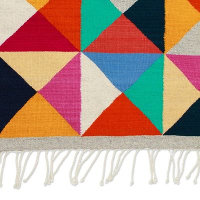 Alternate image for Colorful Geometric Wool Area Rug Handwoven in Mexico 5x8 The Creation of Light