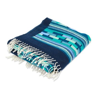 Alternate image for Handwoven Wool Runner Rug in Blue Turquoise and Green 3x10 Blue Geometry