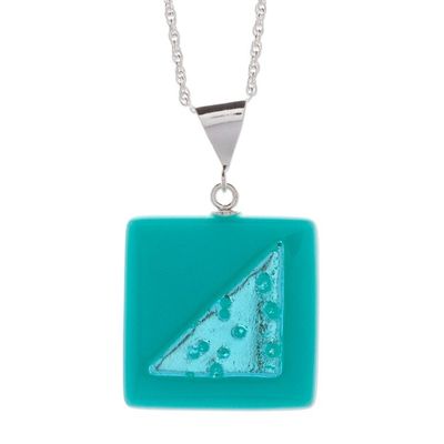 Alternate image for Square Aqua Dichroic Art Glass Jewelry Set Square Serenity