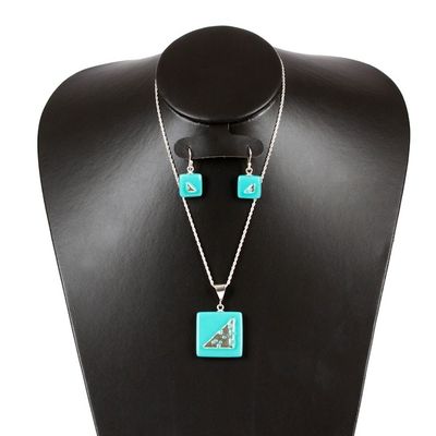 Alternate image for Square Aqua Dichroic Art Glass Jewelry Set Square Serenity