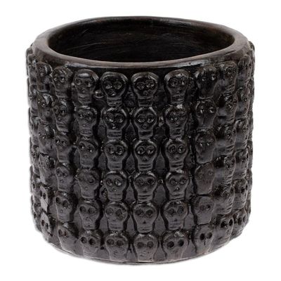 Alternate image for Handcrafted Skull-Patterned Round Black Ceramic Flower Pot Portal to the Dark Afterlife