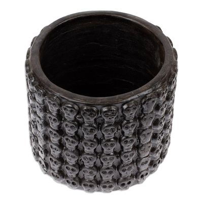Alternate image for Handcrafted Skull-Patterned Round Black Ceramic Flower Pot Portal to the Dark Afterlife