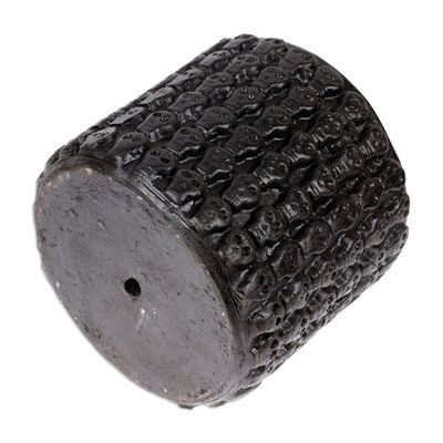 Alternate image for Handcrafted Skull-Patterned Round Black Ceramic Flower Pot Portal to the Dark Afterlife