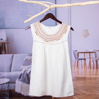 Alternate image for Artisan Crafted Sleeveless White Cotton Blouse from Mexico Highlands