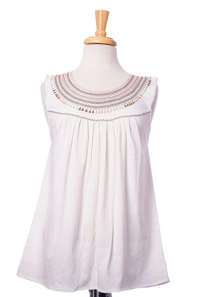 Alternate image for Artisan Crafted Sleeveless White Cotton Blouse from Mexico Highlands