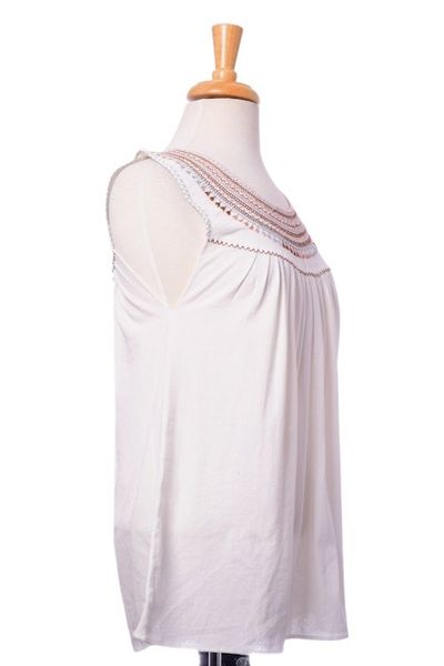 Alternate image for Artisan Crafted Sleeveless White Cotton Blouse from Mexico Highlands