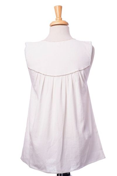 Alternate image for Artisan Crafted Sleeveless White Cotton Blouse from Mexico Highlands