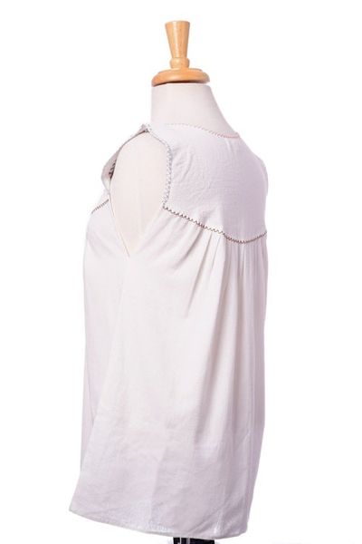 Alternate image for Artisan Crafted Sleeveless White Cotton Blouse from Mexico Highlands