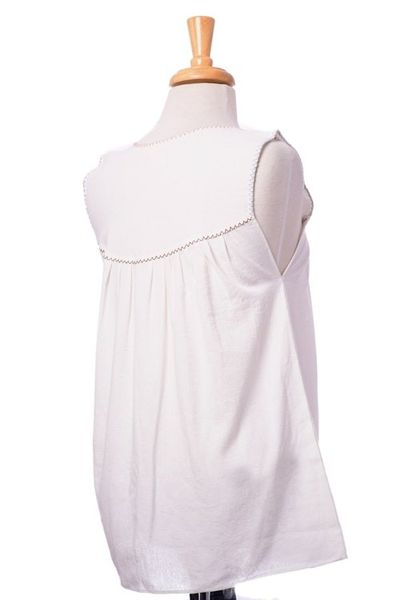 Alternate image for Artisan Crafted Sleeveless White Cotton Blouse from Mexico Highlands