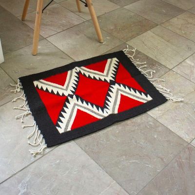 Alternate image for Handloomed Geometric-Patterned Red and Black Wool Table Mat Zapotec Diamonds