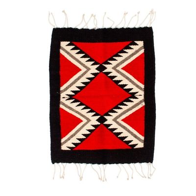Alternate image for Handloomed Geometric-Patterned Red and Black Wool Table Mat Zapotec Diamonds