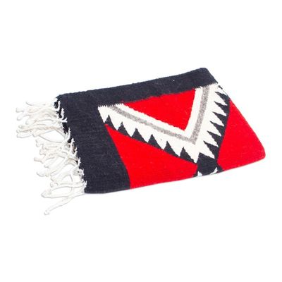 Alternate image for Handloomed Geometric-Patterned Red and Black Wool Table Mat Zapotec Diamonds