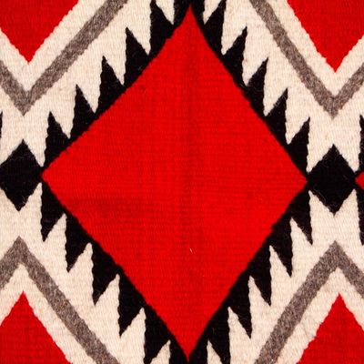 Alternate image for Handloomed Geometric-Patterned Red and Black Wool Table Mat Zapotec Diamonds