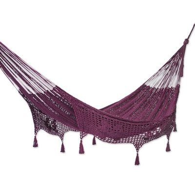 Alternate image for Burgundy Tasseled Cotton Hammock Double From Mexico Veranda Dreams in Bordeaux
