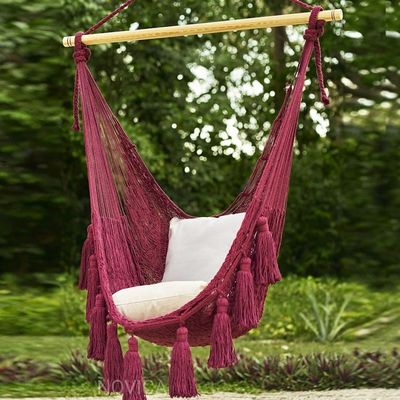 Alternate image for Tasseled Cotton Rope Mayan Hammock Swing in Wine from Mexico Ocean Seat in Bordeaux