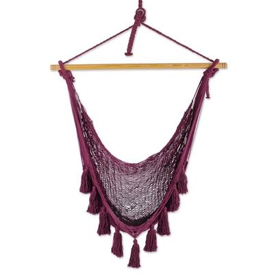 Alternate image for Tasseled Cotton Rope Mayan Hammock Swing in Wine from Mexico Ocean Seat in Bordeaux