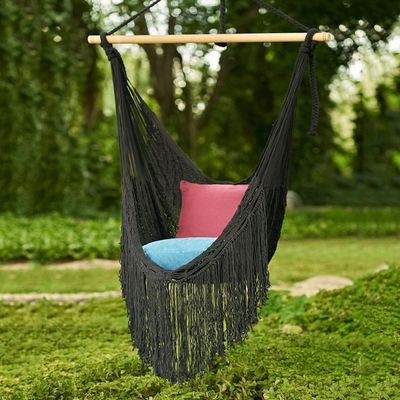 Alternate image for Black Fringed Cotton Rope Mayan Hammock Swing from Mexico Sea Breezes in Black