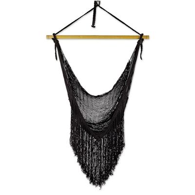 Alternate image for Black Fringed Cotton Rope Mayan Hammock Swing from Mexico Sea Breezes in Black