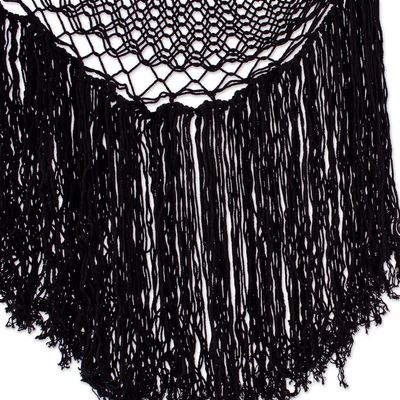 Alternate image for Black Fringed Cotton Rope Mayan Hammock Swing from Mexico Sea Breezes in Black