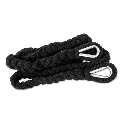 Alternate image for Black Fringed Cotton Rope Mayan Hammock Swing from Mexico Sea Breezes in Black