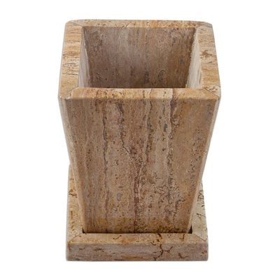 Alternate image for Modern Flower Pot of Brown Marble with Vertical Veins Earth Contempo
