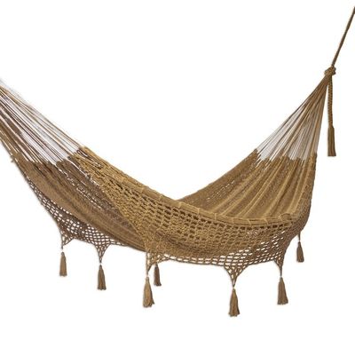 Alternate image for Macrame-Accented Cotton Hammock Triple Maya Memories in Olive
