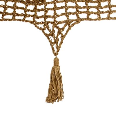 Alternate image for Macrame-Accented Cotton Hammock Triple Maya Memories in Olive