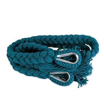 Alternate image for Handwoven Teal Cotton Hammock Double from Mexico Veranda in Teal