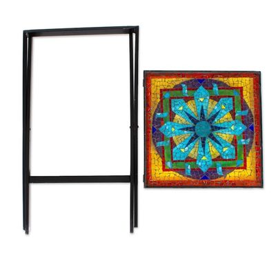 Alternate image for Mandala Inspired Cut Glass Mosaic Folding Table from Mexico Luminous Mandala