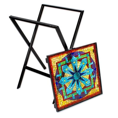 Alternate image for Mandala Inspired Cut Glass Mosaic Folding Table from Mexico Luminous Mandala