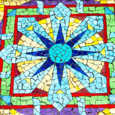 Alternate image for Mandala Inspired Cut Glass Mosaic Folding Table from Mexico Luminous Mandala