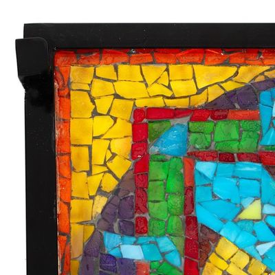 Alternate image for Mandala Inspired Cut Glass Mosaic Folding Table from Mexico Luminous Mandala