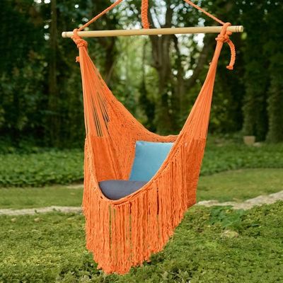 Alternate image for Orange Fringed Cotton Rope Mayan Hammock Swing from Mexico Sea Breezes in Orange
