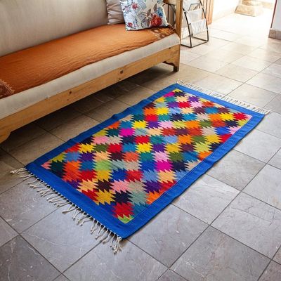 Alternate image for Hand Woven Colorful Wool Area Rug from Oaxaca Endless Stars