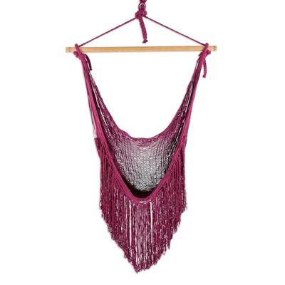 Alternate image for Burgundy Fringed Cotton Rope Mayan Hammock Swing from Mexico Sea Breezes in Bordeaux