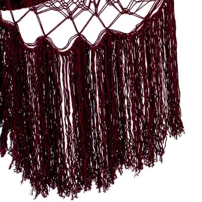 Alternate image for Burgundy Fringed Cotton Rope Mayan Hammock Swing from Mexico Sea Breezes in Bordeaux
