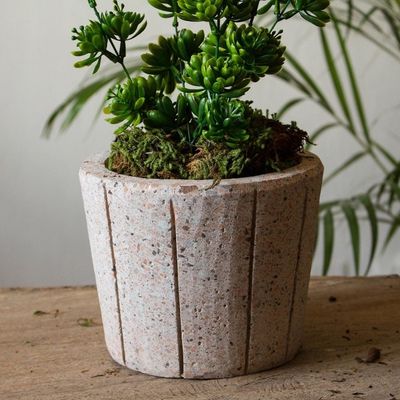 Alternate image for Striped Pattern Reclaimed Stone Flower Pot from Mexico Verdant Container