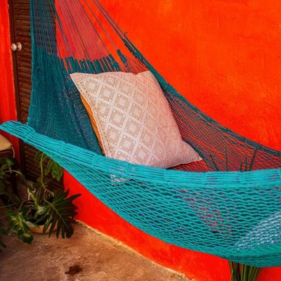 Alternate image for Azure Cotton Rope Hammock Single Uxmal Peacock