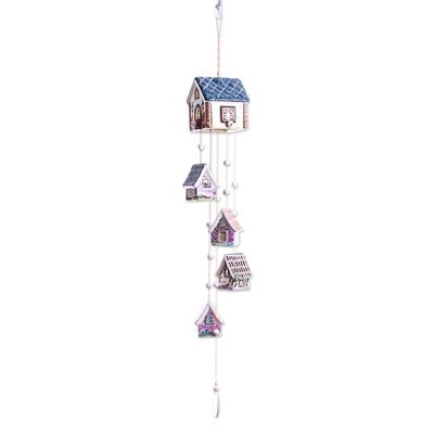 Alternate image for Ceramic Cottage Wind Chime Decor Accent Cozy Cottages