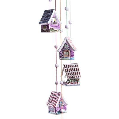Alternate image for Ceramic Cottage Wind Chime Decor Accent Cozy Cottages