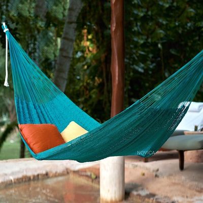 Alternate image for Teal Cotton Rope Hammock Double from Mexico Sunset Siesta in Teal