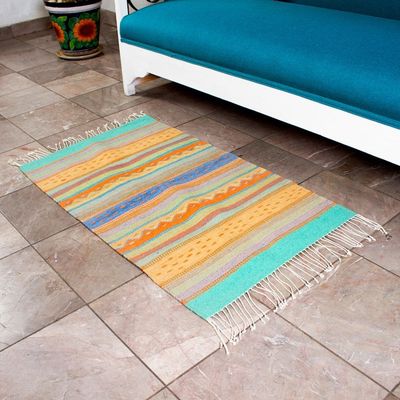 Alternate image for Handwoven Zapotec Wool Accent Rug 2 x 3.5 Ft from Mexico Sunny Hills of Mitla