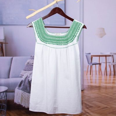 Alternate image for Hand Embroidered White Cotton Blouse with Green Embroidery Poem in Green